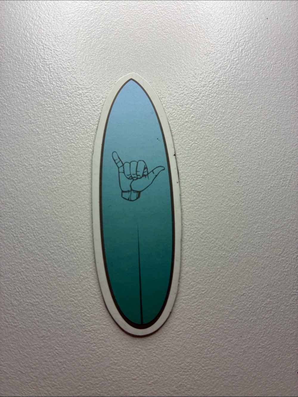 Blue-Green Surfboard Magnet with Shaka Hand